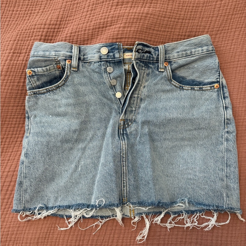 Levi's Blue Denim Mini Skirt with Frayed Hem